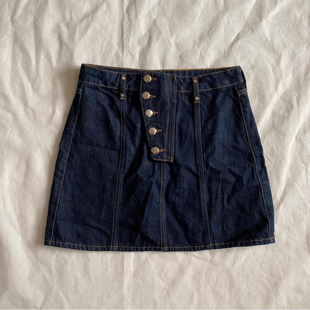 Denim Button-Front Skirt